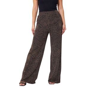 Be You Womens/Ladies Lurex Geometric High Rise Wide Leg Pants / Gold/Silver